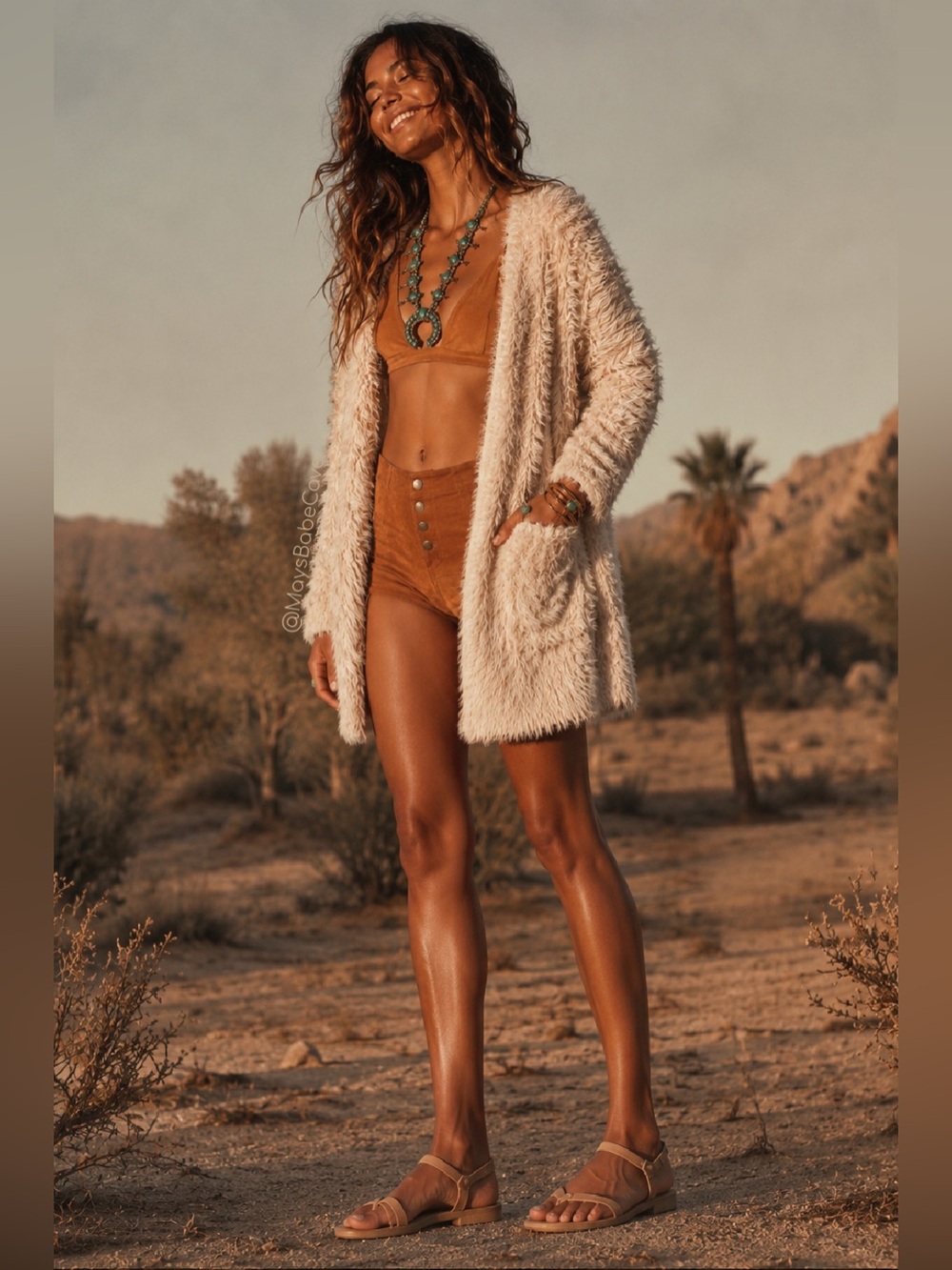 Free People Faux Fur Cardi Open Front Cardigan Sweater - Picture 2 of 16